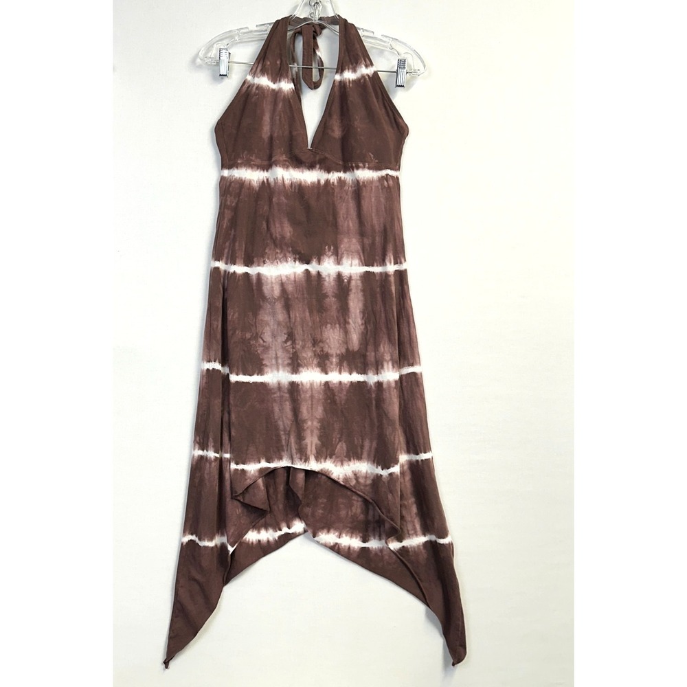 Frankies Bikinis Tie Dye Halter‎ Maxi Dress Brown White Women's XL